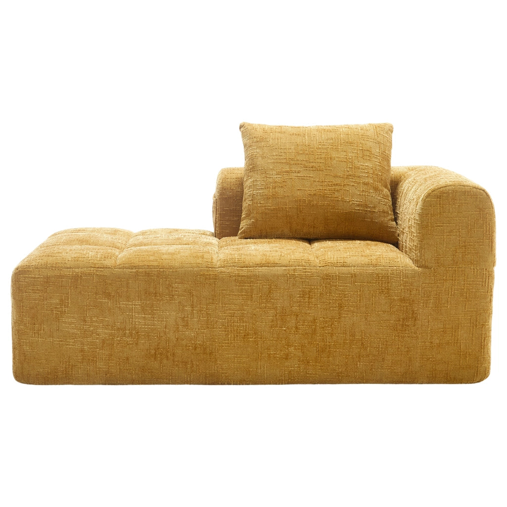 Divano chaise longue 158x90x60 cm con tasche laterali e cuscino in ciniglia gialla