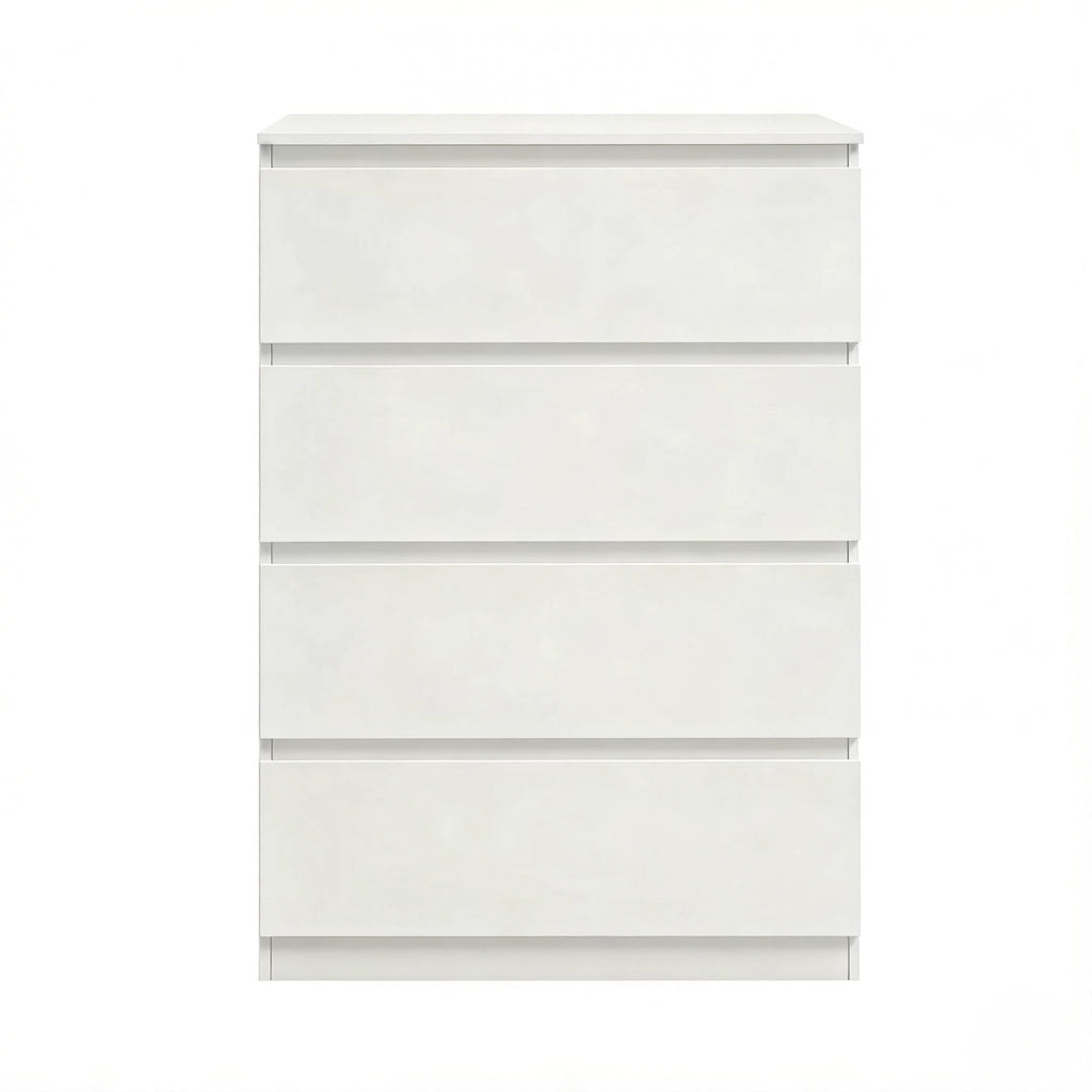 Cassettiera con 4 cassetti e maniglie nascoste, stile moderno, per camera da letto, in legno, bianca, 60 × 40 × 90 cm