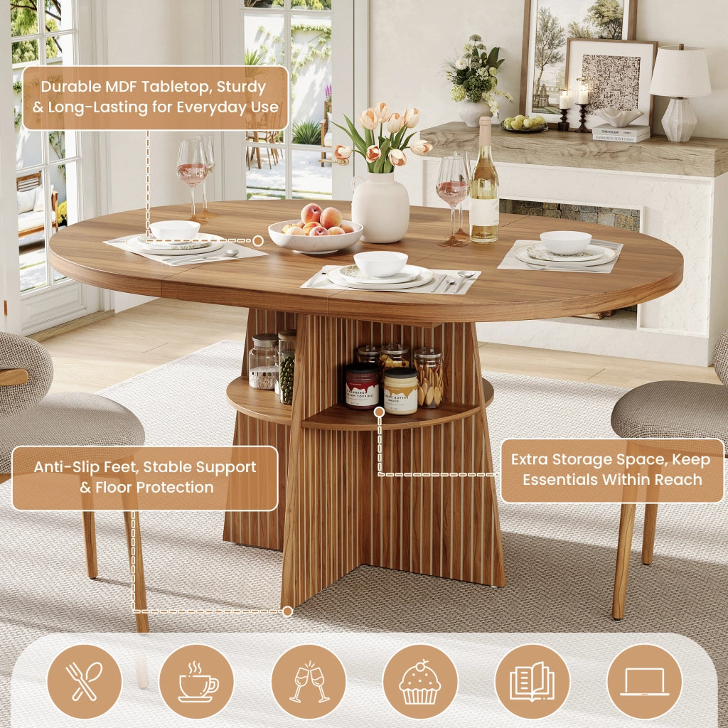 Tavolo allungabile da pranzo rotondo con piano MDF effetto noce per 2-8 persone 110-150 × 110 × 77.5 cm
