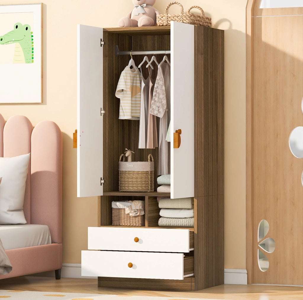 Armadio 70x50x170 cm in MDF e compensato, legno/bianco, 2 cassetti