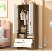 Armadio 70x50x170 cm in MDF e compensato, legno/bianco, 2 cassetti