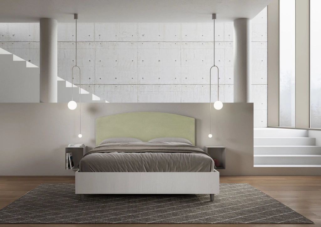 BS COM Letto matrimoniale contenitore 160x190 bianco frassino testata microfibra tè verde
