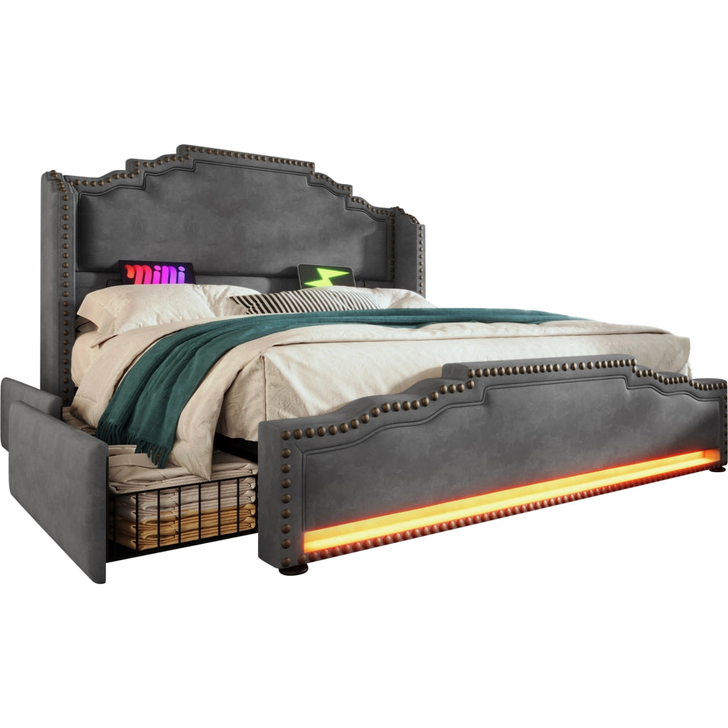 Letto matrimoniale contenitore 180x200 grigio con LED