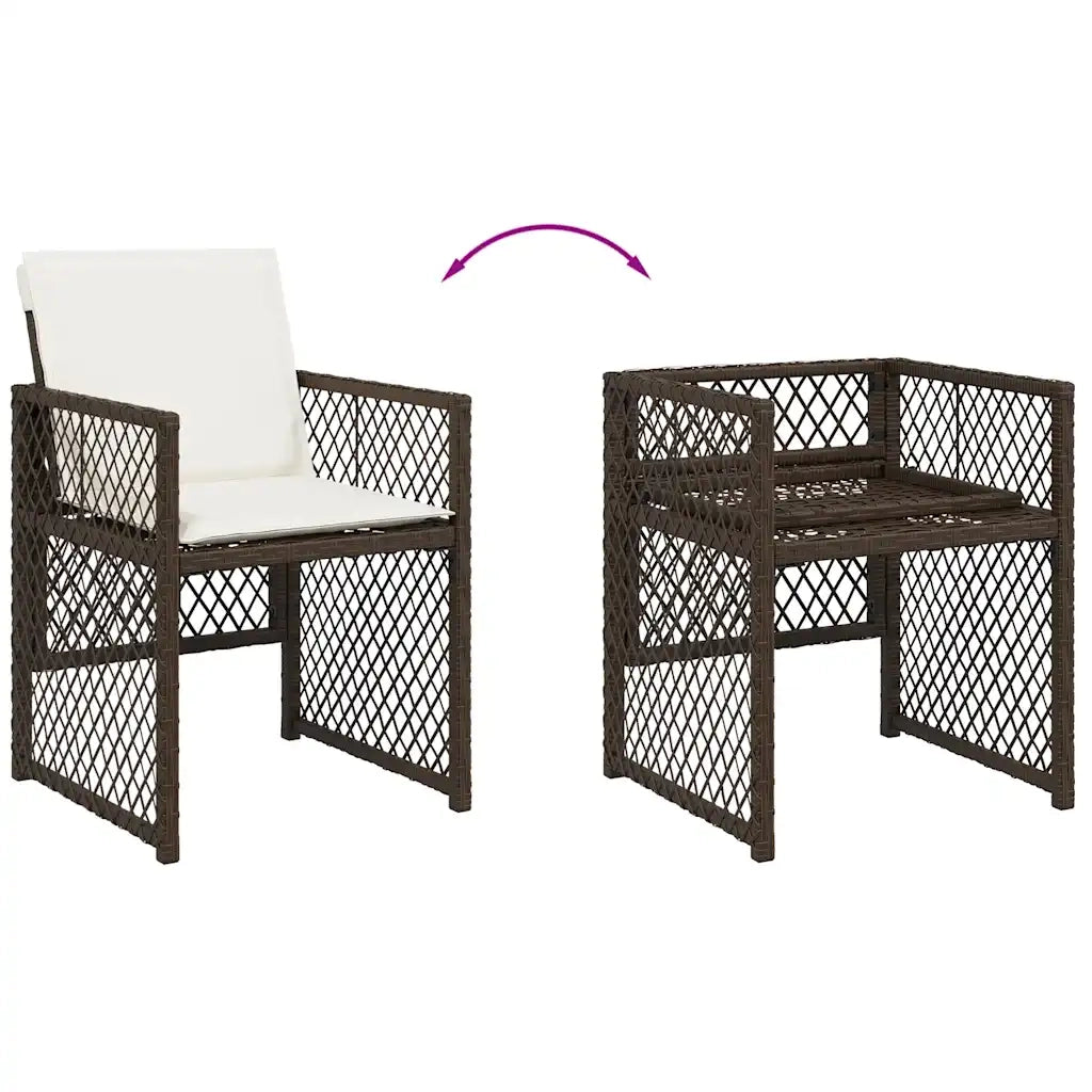 Set da Pranzo da Giardino 13pz con Cuscini Marrone Polyrattan
