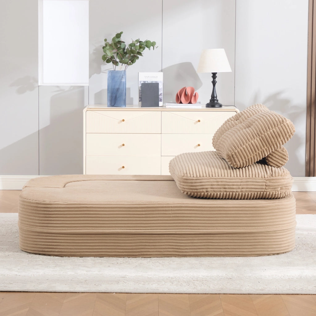 Poltrona letto 2 in 1 - con funzione relax e doppio portabicchieri - in velluto a coste - cachi