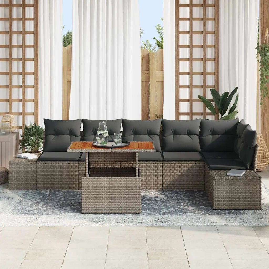 Set Divano da Giardino 7 pcs Grigio Poly Rattan