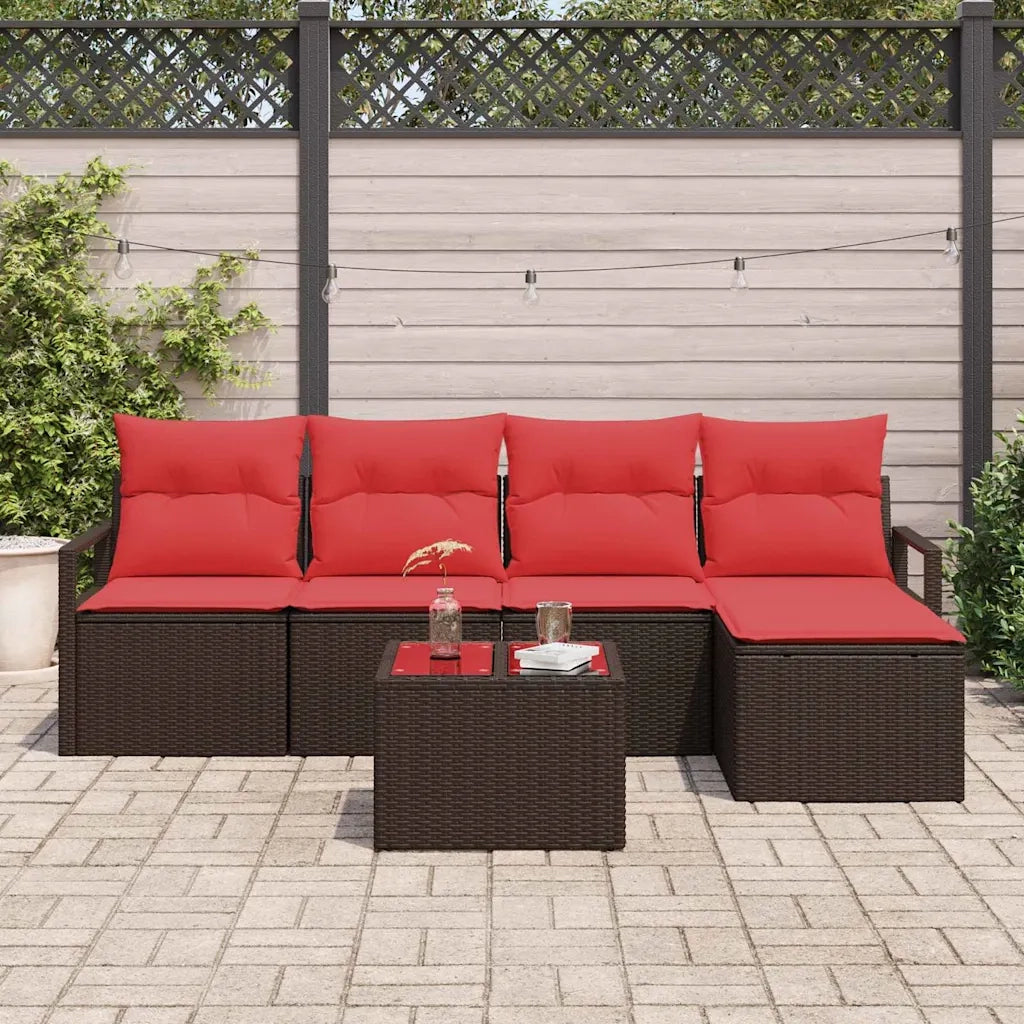 Set di divani con cuscino 6 pcs Marrone e Rosso polyrattan 3355023