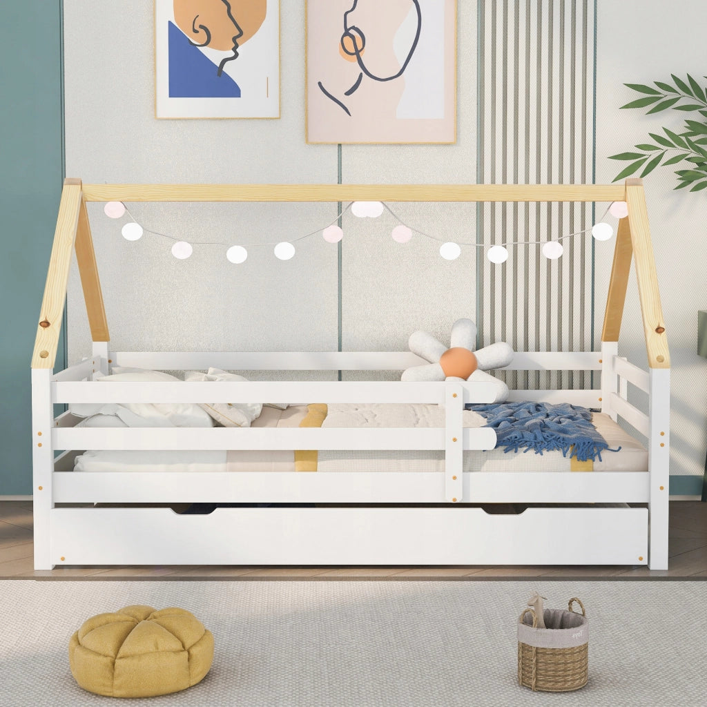 Letto a castello con estensione - Xylo - 90x200&90x190 - Bianco+Legno