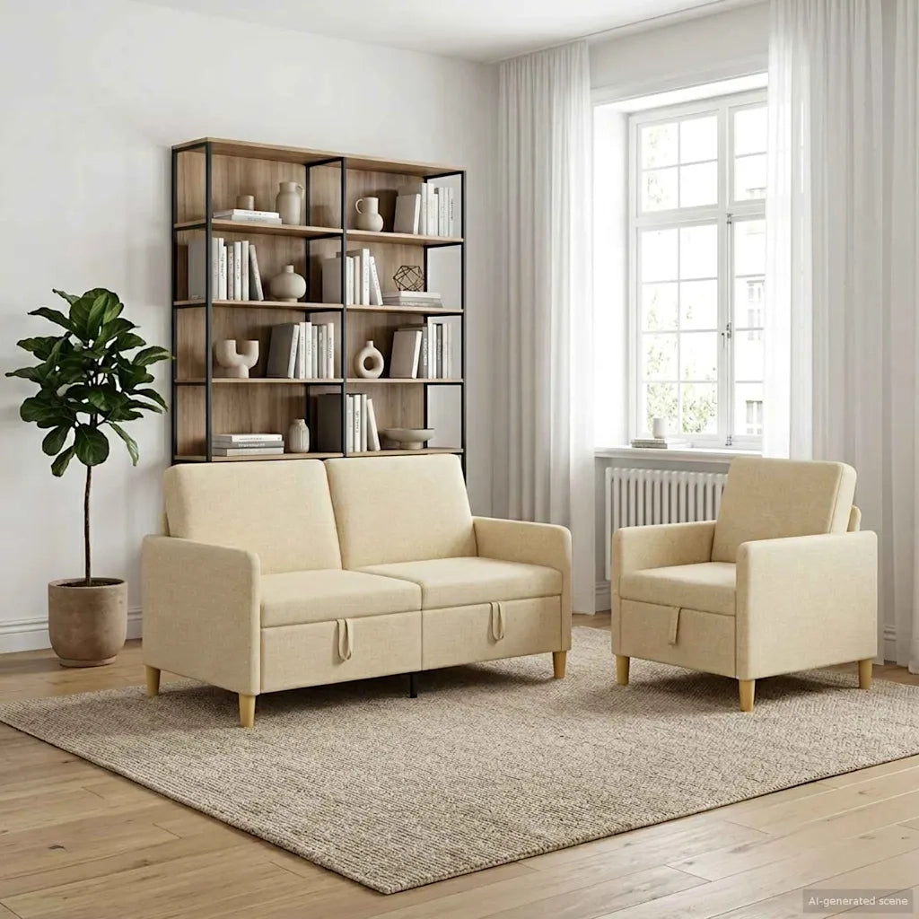 Set di Divani con Storage 2 pz Crema Poliestere 3429183