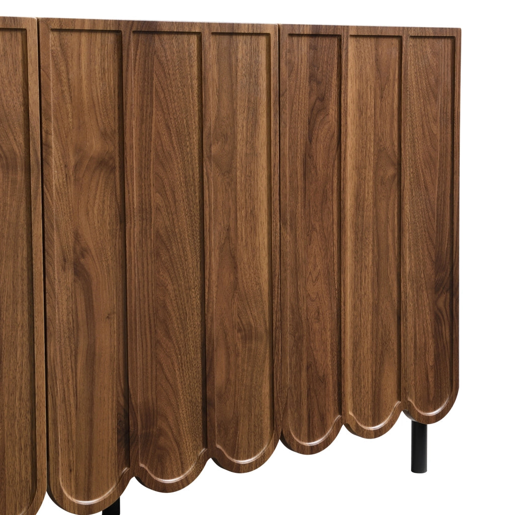 Sideboard moderno color noce con ante a onde e ripiani regolabili 120x35x80 cm senza maniglie