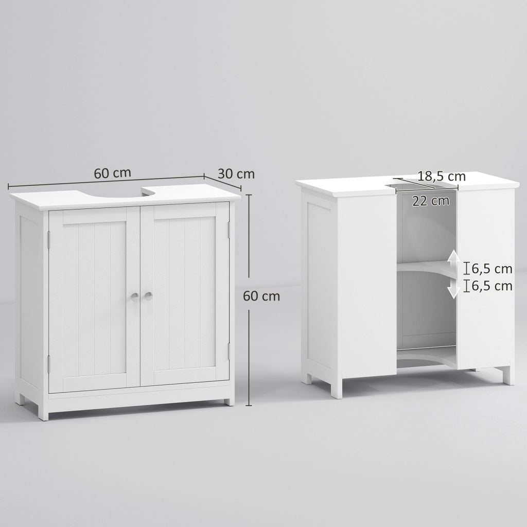 Mobile sottolavabo con 2 ante e ripiano, 60x30x60 cm, legno bianco