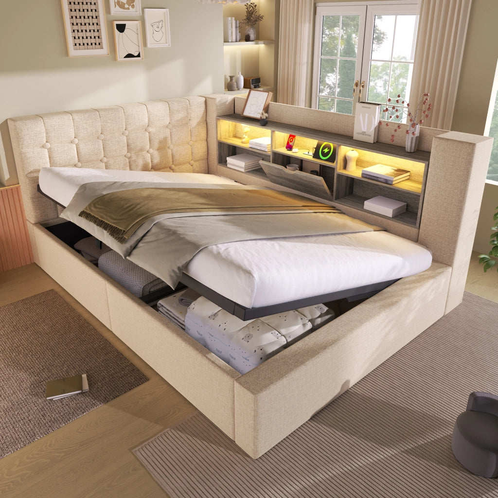 letto imbottito lino beige 140x200 cm