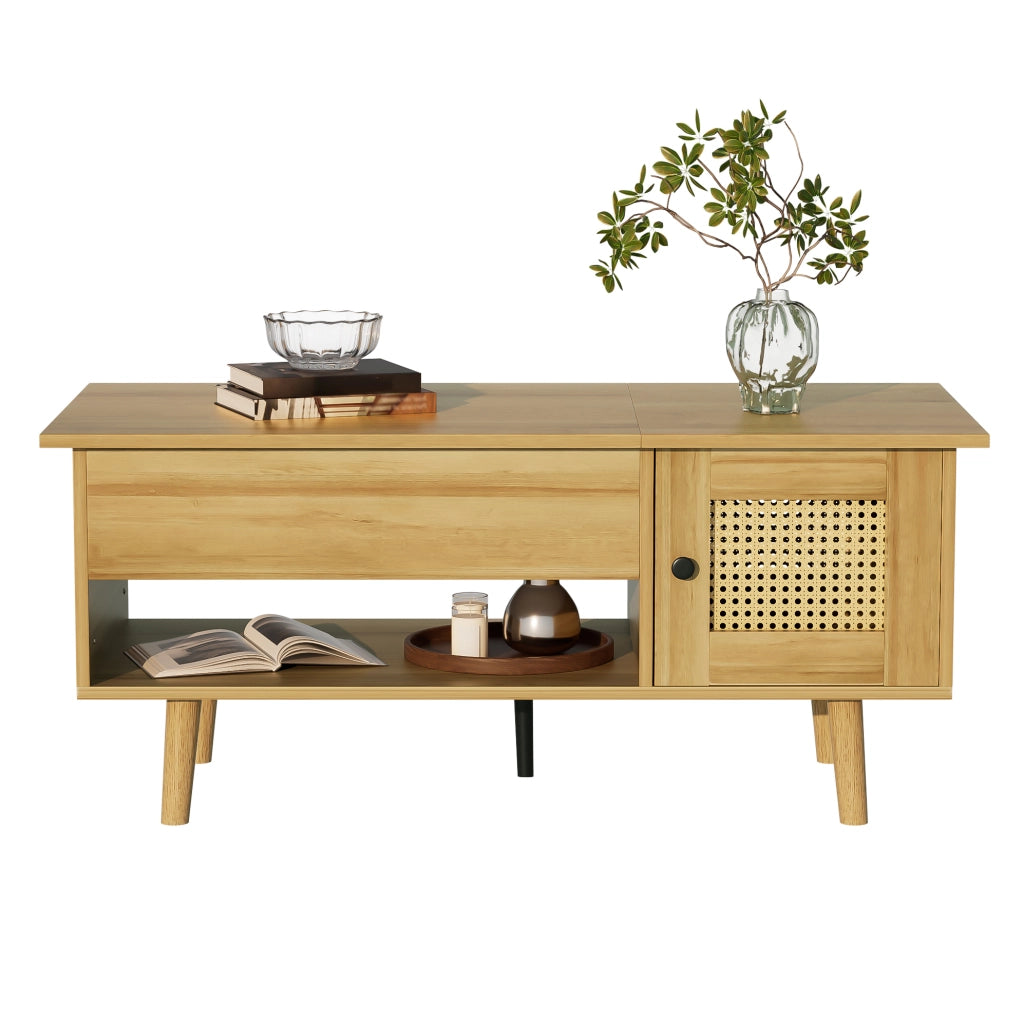 Tavolino da salotto con piano sollevabile 103x50 cm in legno e nero; con vano contenitore