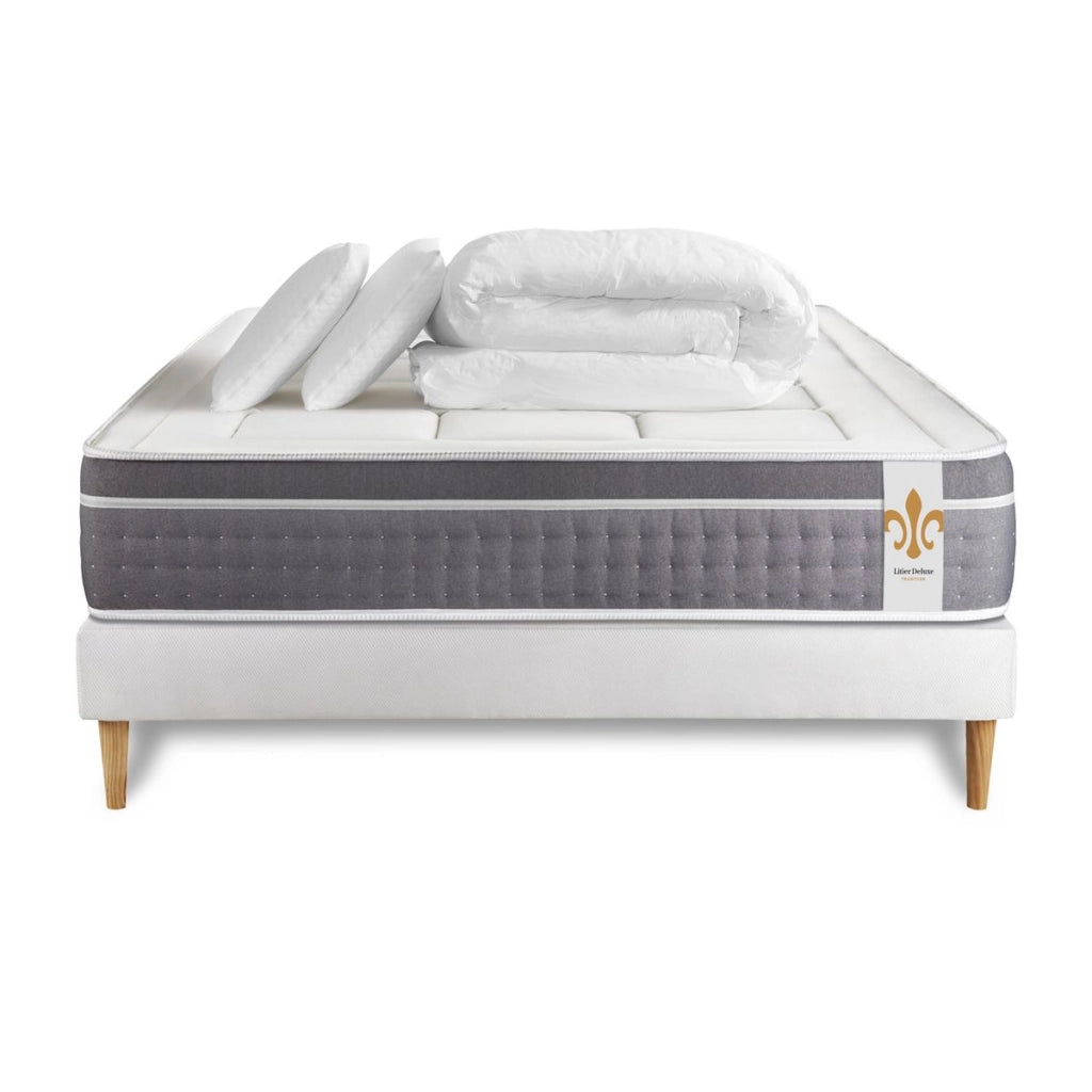 Pacchetto letto completo - Materasso 140x200cm + Box spring con doghe (kit) + 2 cuscini + Piumino - Trente