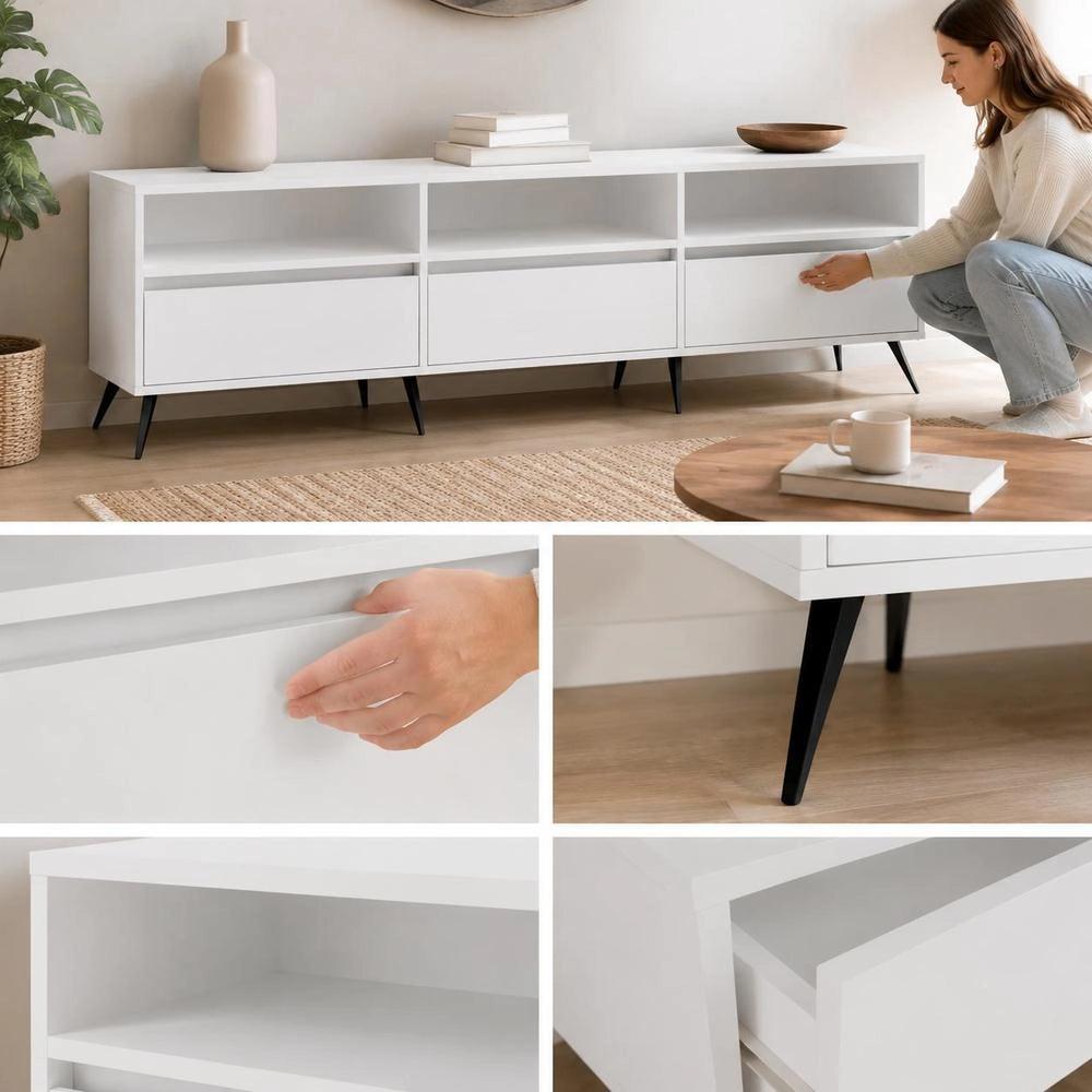 TV Cabinet White 150x30x44.5 Cm Wood-based Material