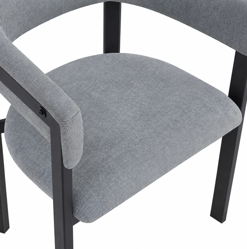Set di 6 sedie da pranzo con schienale semicircolare in ciniglia grigia
