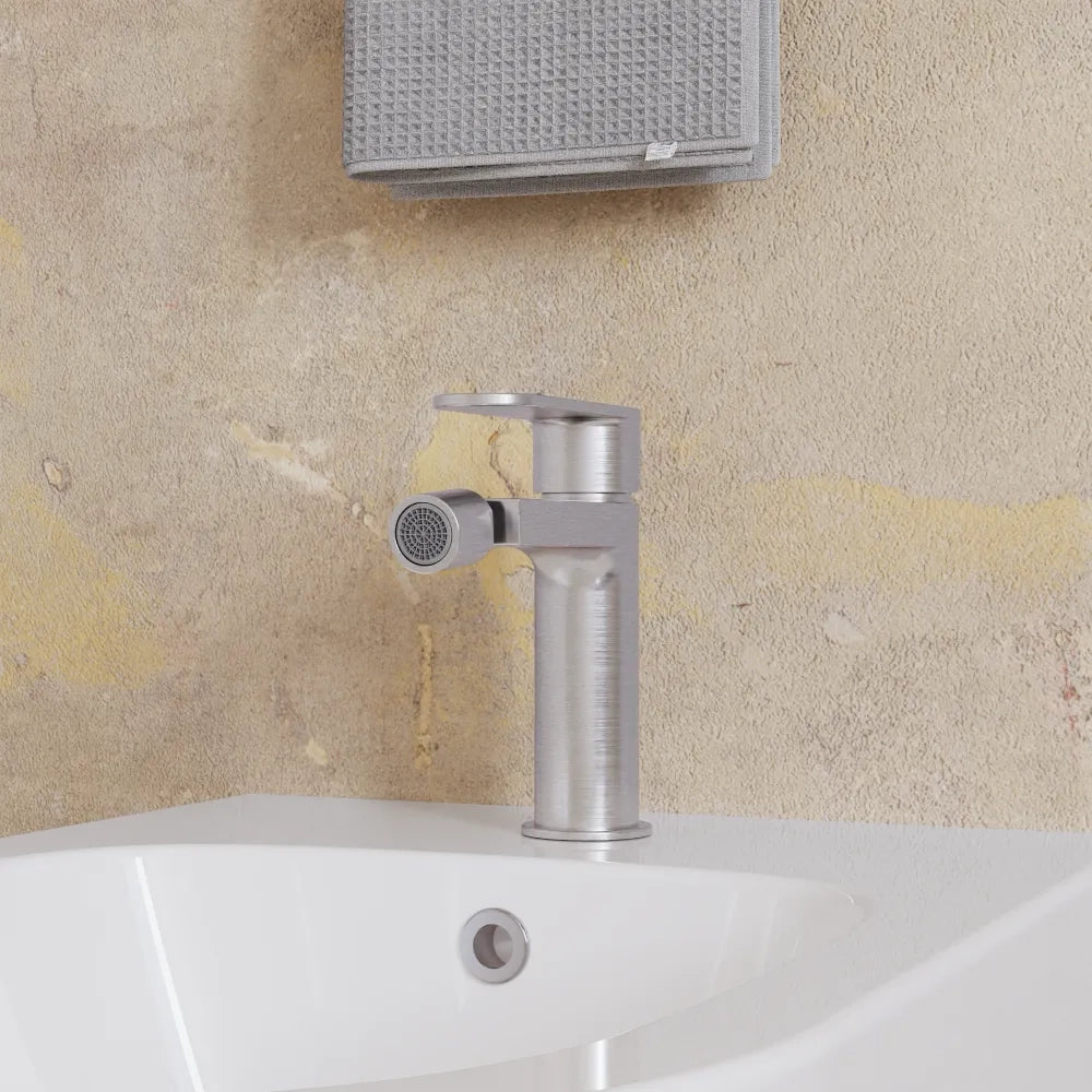 Coppia miscelatori lavabo ad incasso placca stondata bidet senza scarico nickel spazzolato | Margot