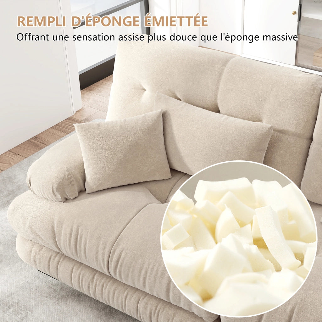Divano d'angolo 313 x 145 cm, 3 posti a U, 2 pouf, ciniglia marrone chiaro, salotto