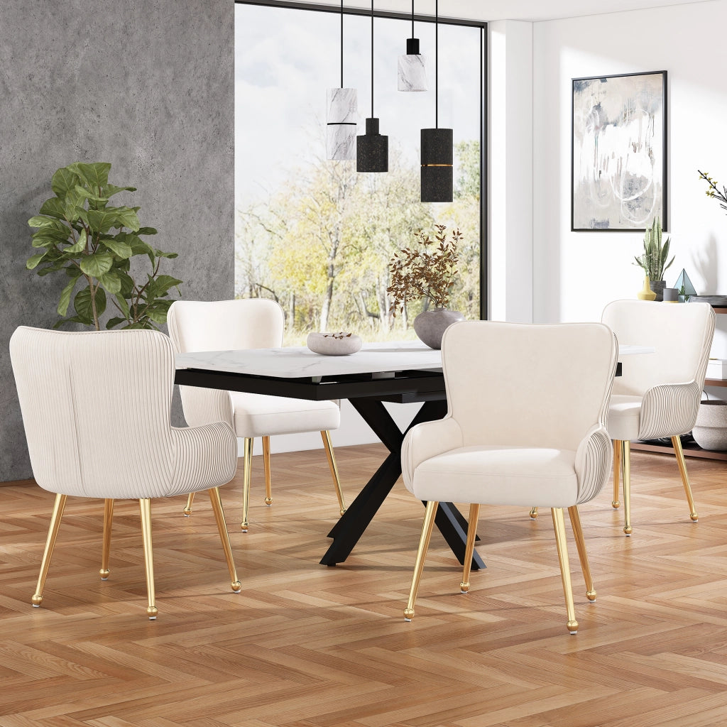 SEDIA Set da 4 in velluto Beige e Oro con braccioli