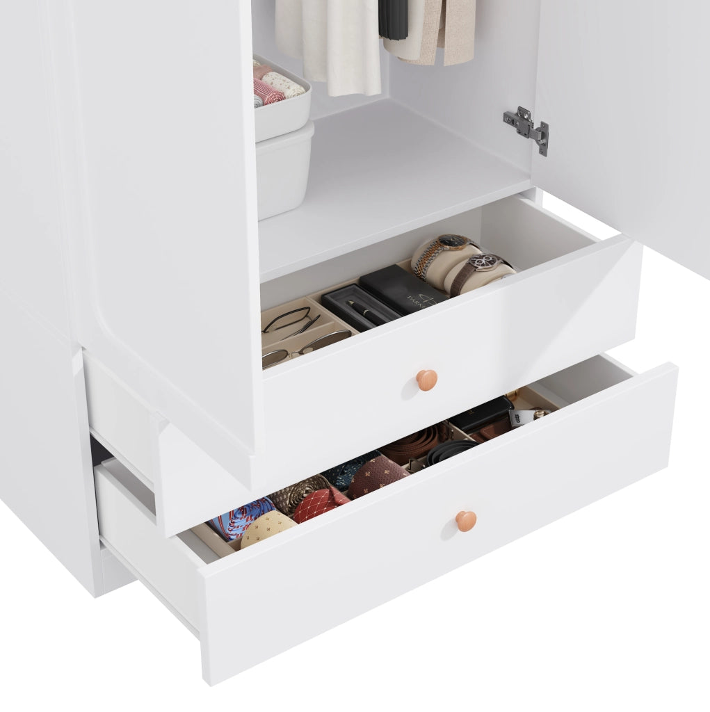 Armadio 2 ante 90x45x200 cm bianco con 2 cassetti e asta appendiabiti HAVRYA