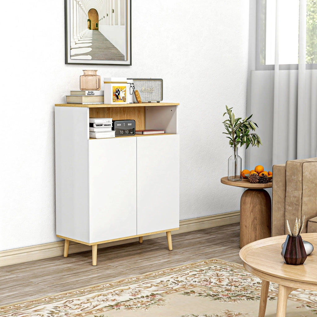 Mobile contenitore scandinavo ¨C Xylo ¨C 2 ante con ripiano interno bianco e legno