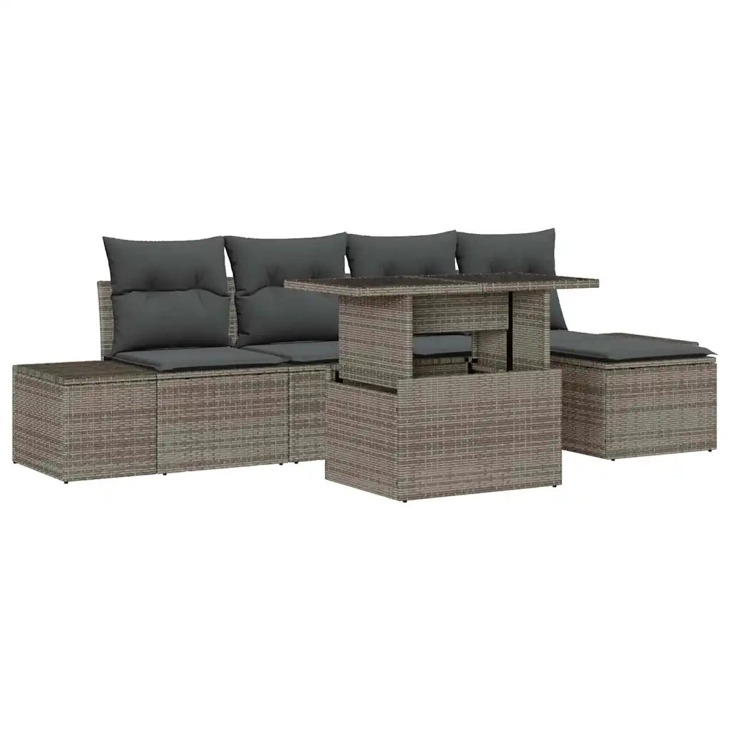 Set Divano da Giardino con cuscino 6 pcs Grigio polyrattan