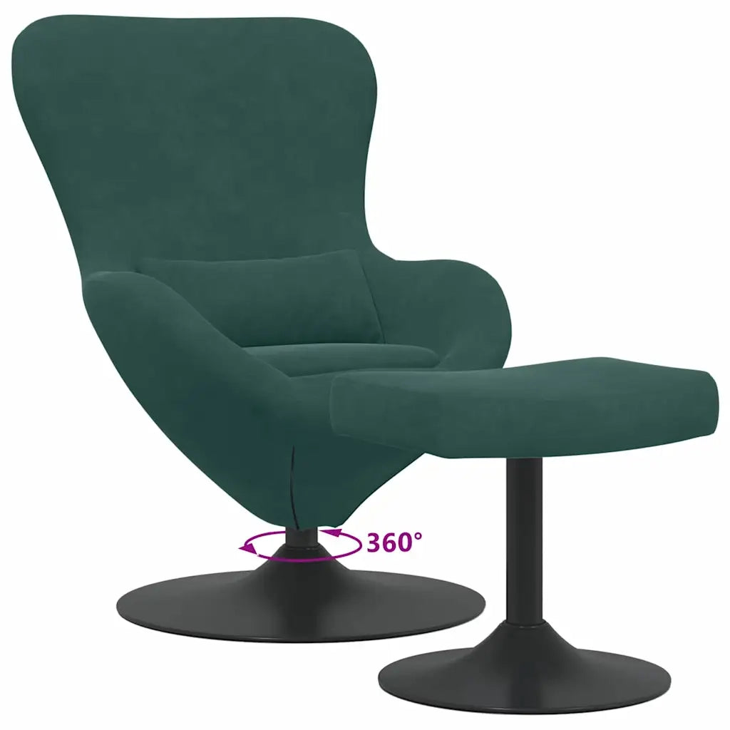 Poltrona | Sedia Egg con Pouf Verde Scuro Velluto