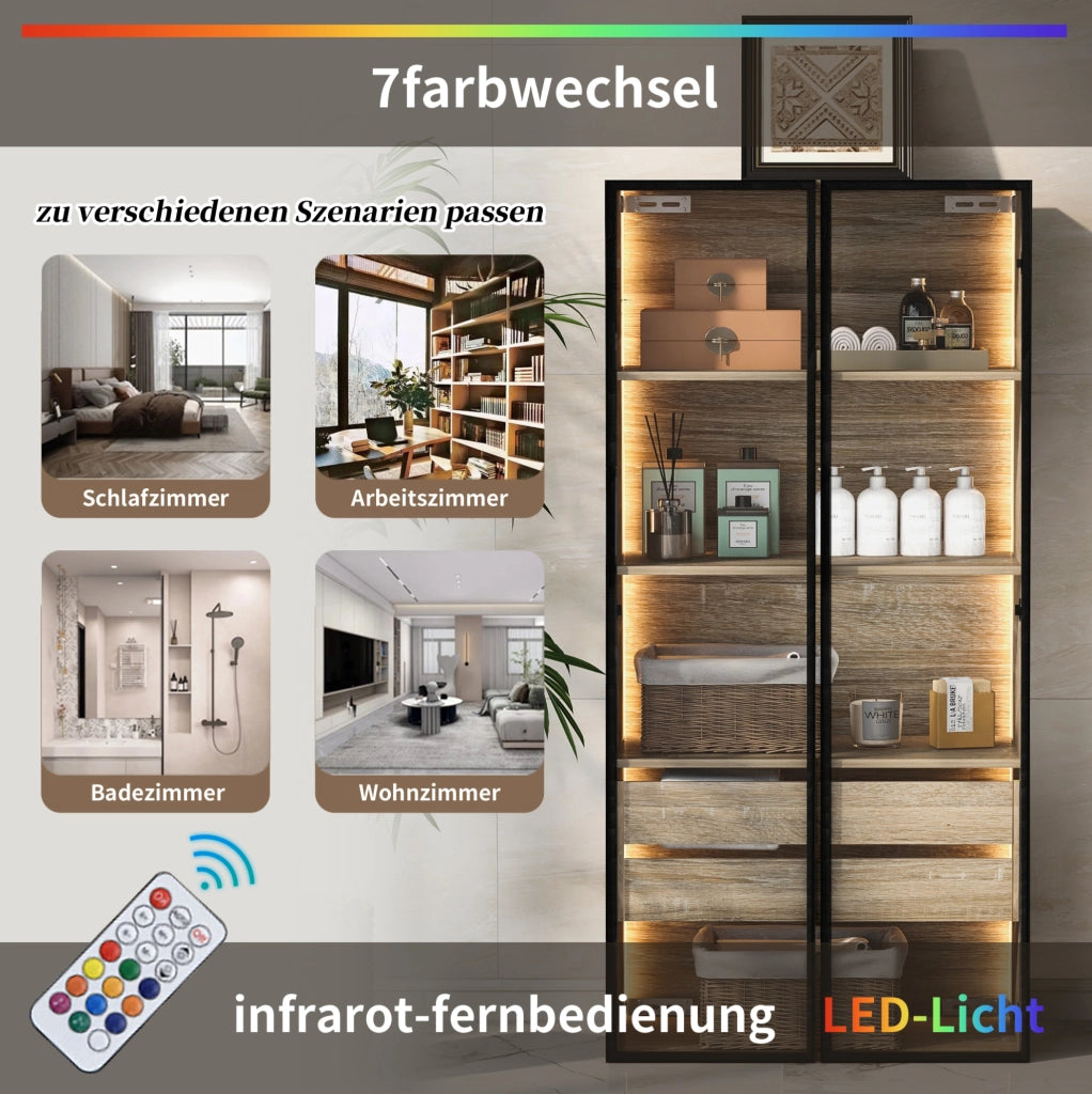 Mobile contenitore in MDF con LED e ante in vetro satinato
