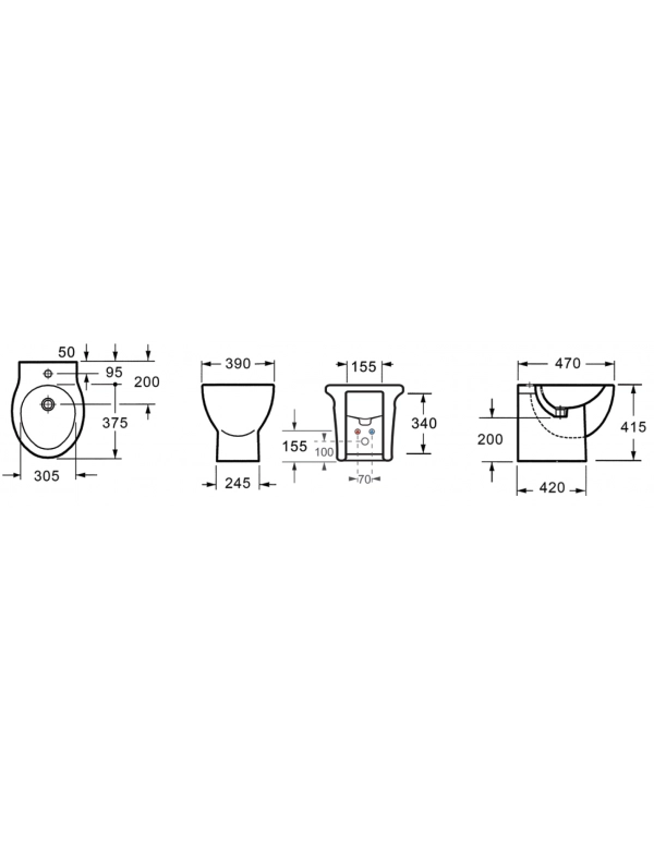 Bidet da appoggio BTW PAROS 47x39x41,5 cm