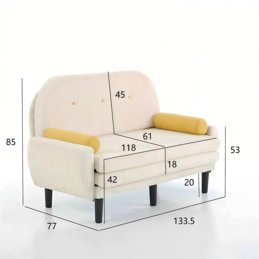 Divano 2 posti 133,5x77x85 cm avorio – convertibile, schienale regolabile, velluto a coste