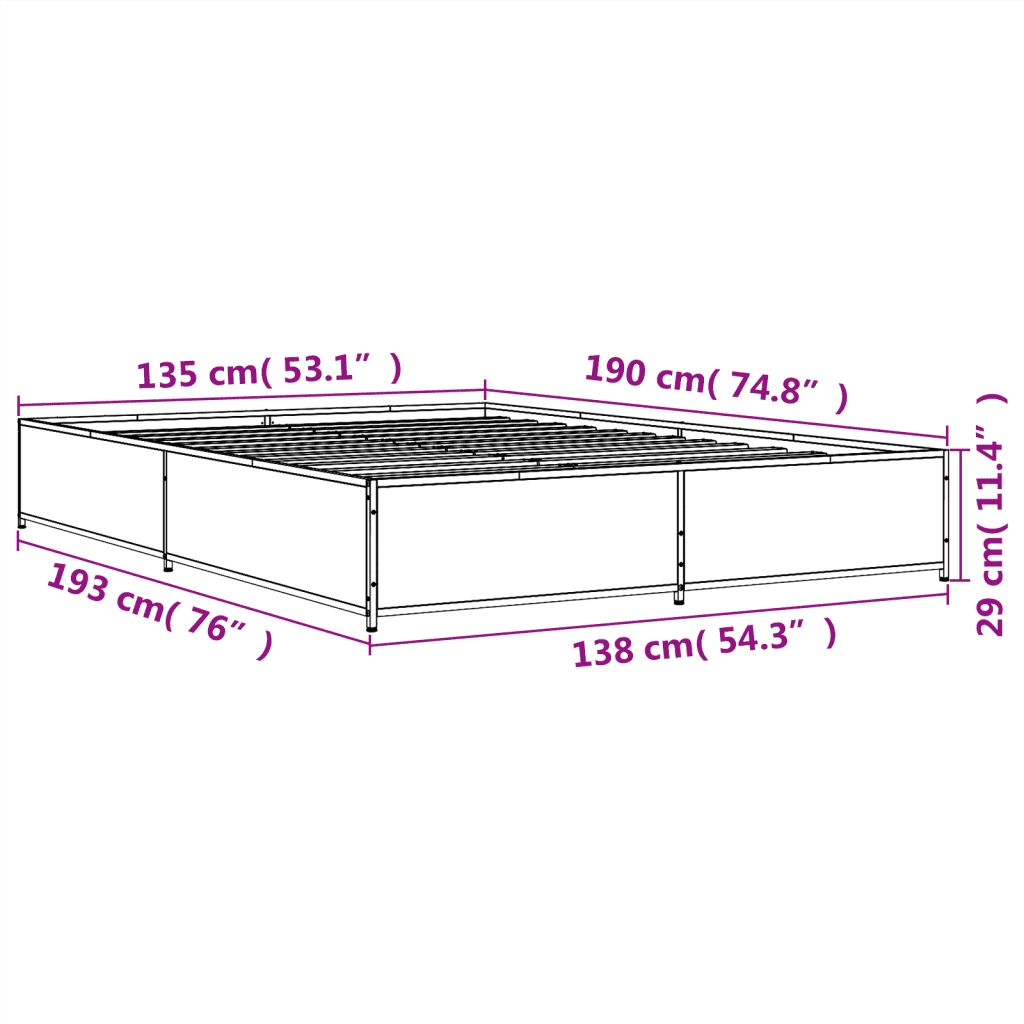 Giroletto-Struttura Letto Nero 135x190 cm in Legno Multistrato e Metallo 862011