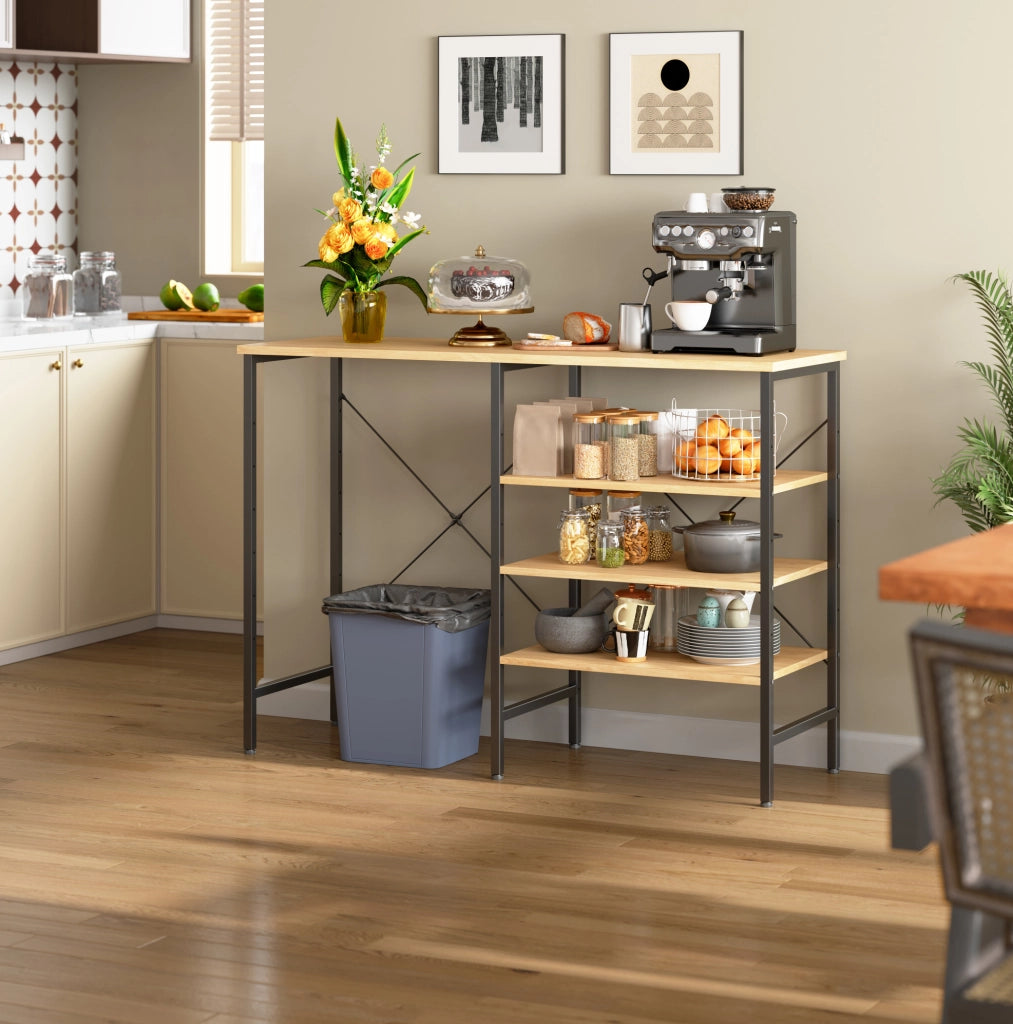 Tavolo Organizer Multifunzionale 120x40x85,5 cm con Struttura Metallica Nera e Piano Effetto Legno, Montaggio Flessibile per Cucina e Soggiorno