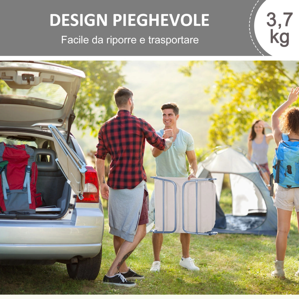 Set 2 Lettini Prendisole Pieghevoli con Schienale Reclinabile a 4 Livelli, Metallo e Tessuto a Rete, Beige