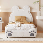 Letto per bambini a forma di orso 90 x 200 cm; imbottito in velluto bianco