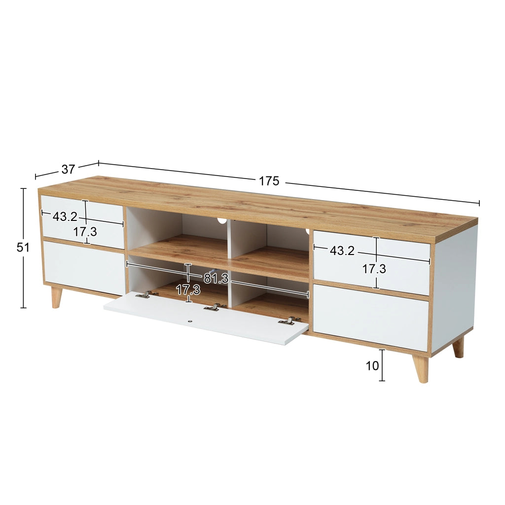 MOBILE TV 175x37x51 cm MDF Bianco e Legno