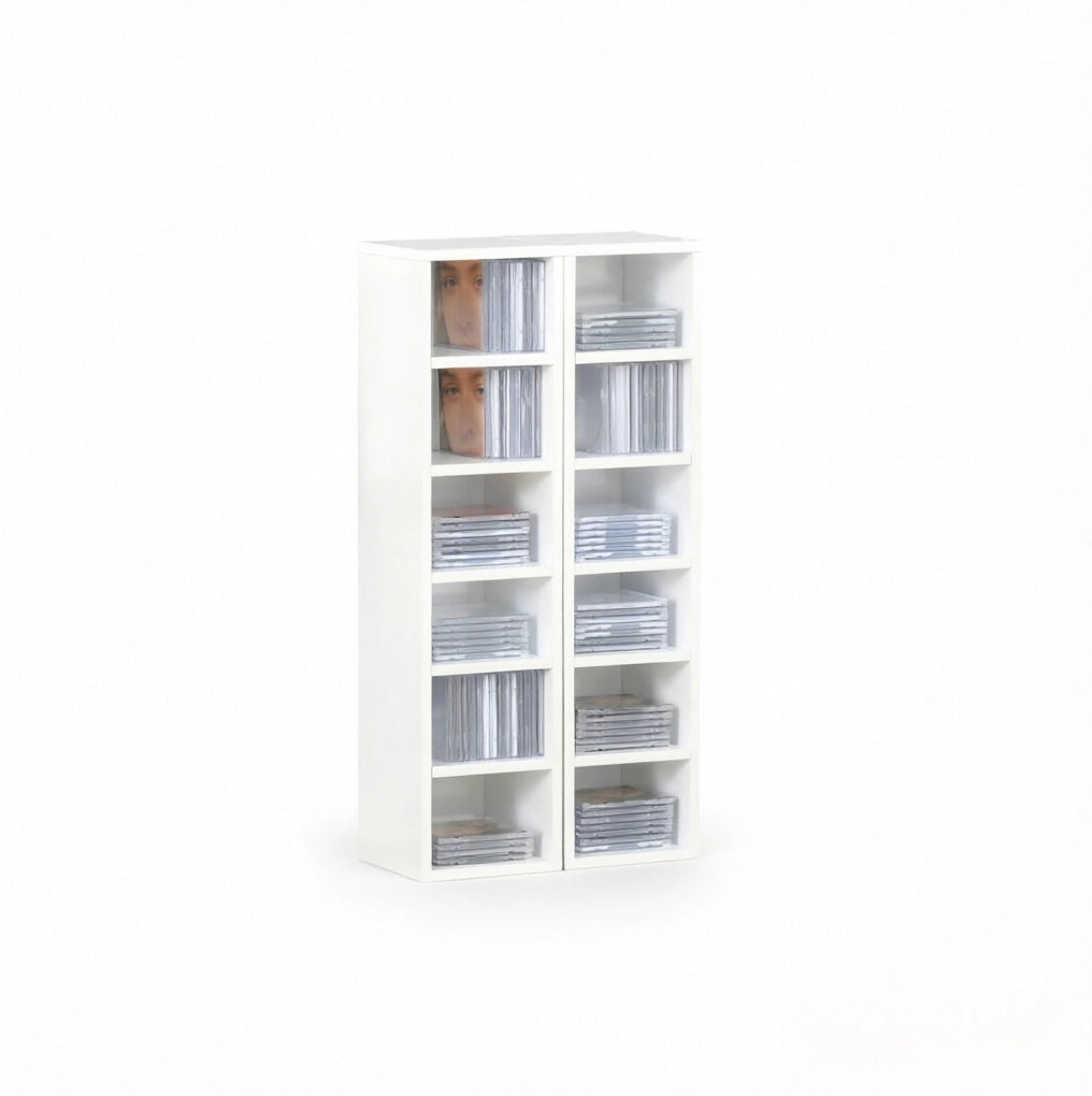 Set 2 scaffali CD 21x19,2x88,3 cm bianchi MDF, 12 vani