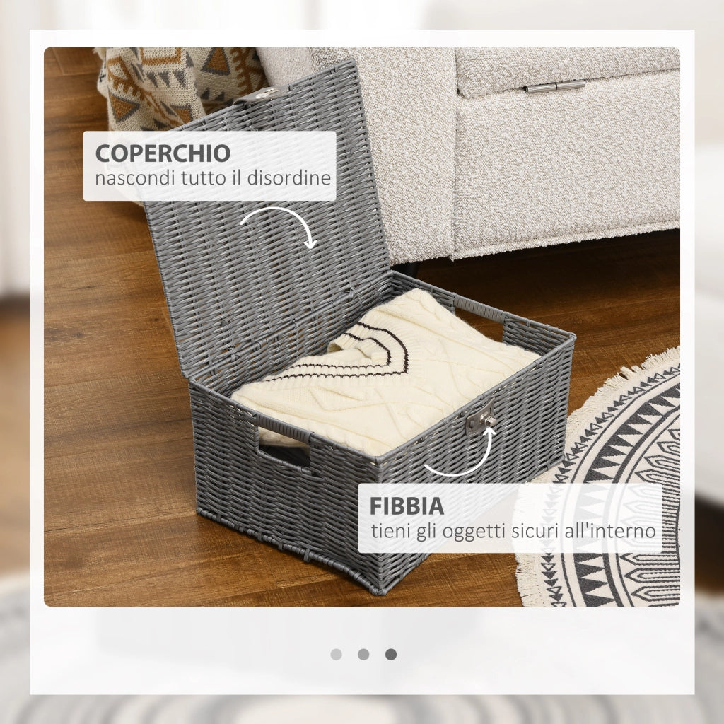 Cestino in Vimini PP con Coperchio ¨C Minimal ¨C Grigio