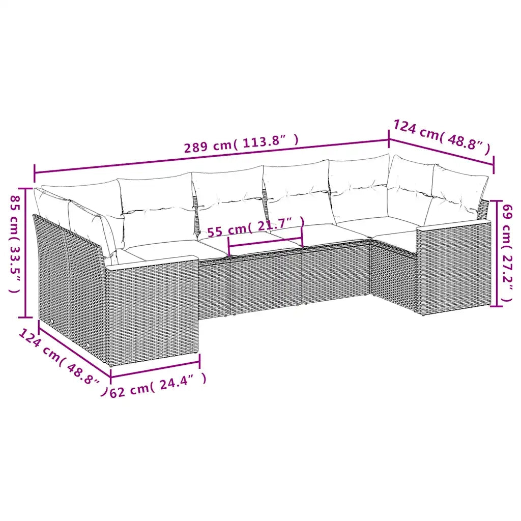 Set Divani da Giardino 7 pz con Cuscini Nero in Polyrattan 3226267