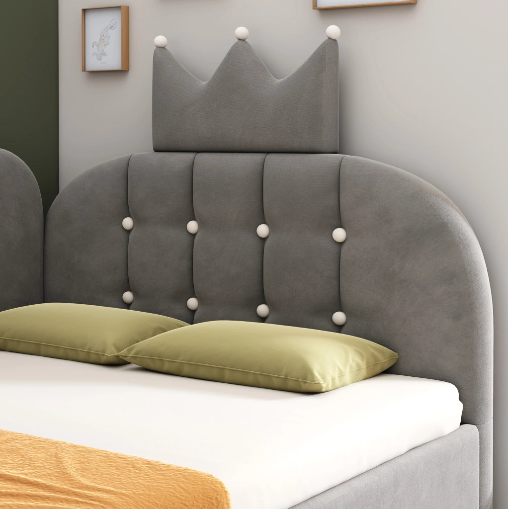 Letto da giorno 90x200 grigio in velluto con contenitore idraulico