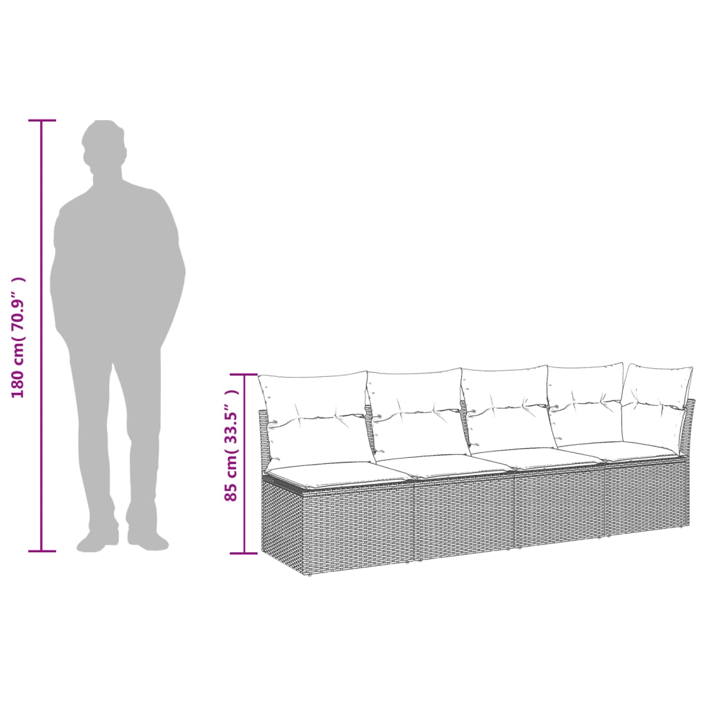 Divano da giardino con cuscini 4 posti marrone in polyrattan 366227