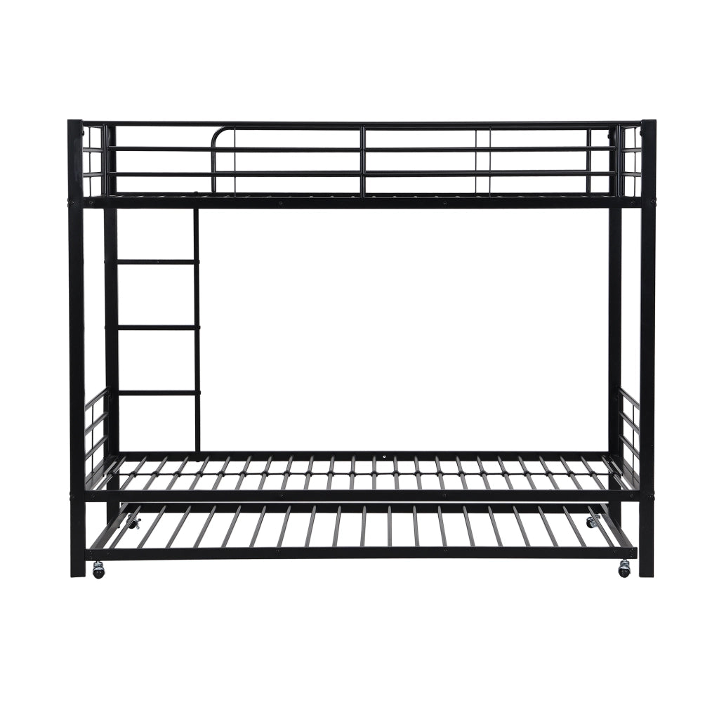 Letto a castello in metallo con letto estraibile; 90x200 cm e 90x190 cm; nero