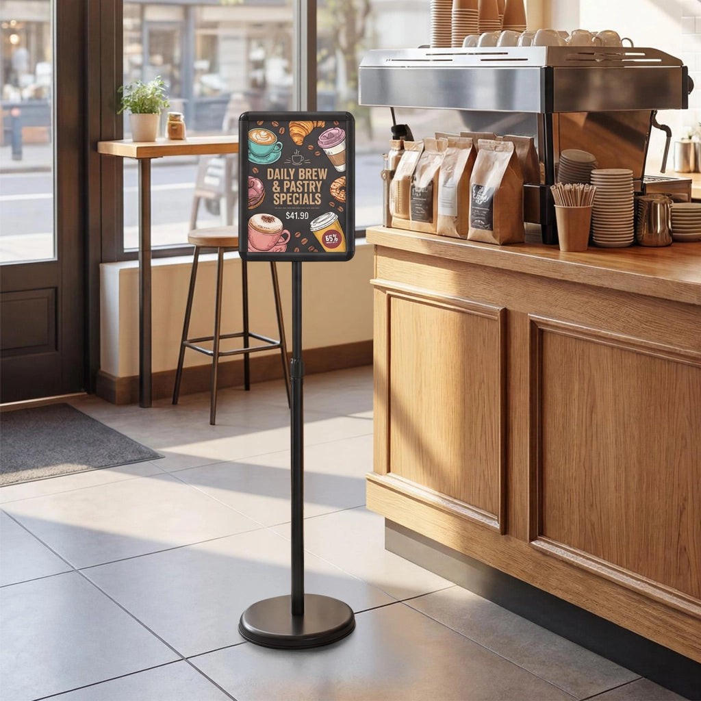 Espositore A4 da terra regolabile metallo base riempibile, Stand per men¨´ poster pubblicit¨¤ ristorante ufficio esterno 81-131 cm?2 Pezzi Nero