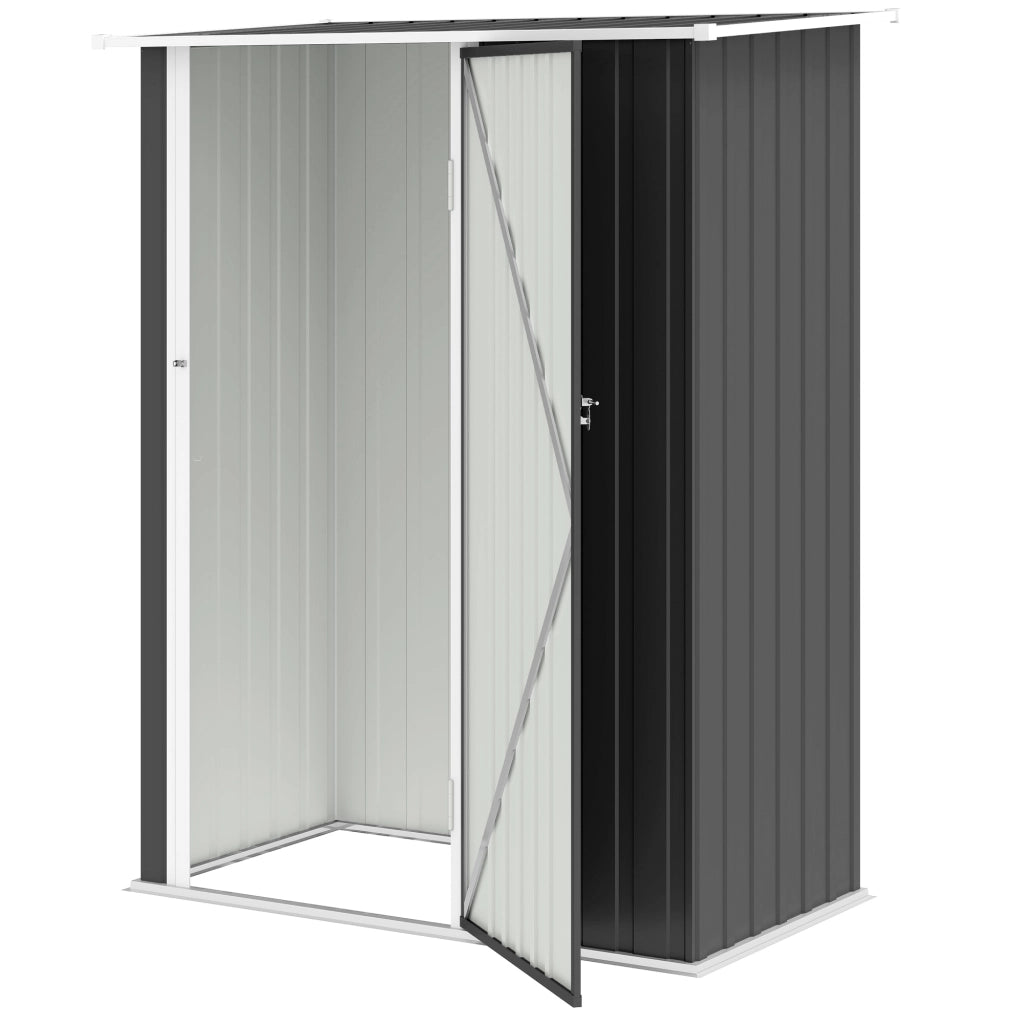 Capanno porta attrezzi da giardino in metallo grigio scuro, casetta con tetto inclinato e porta bloccabile, robusto e pratico, 142x86x189 cm