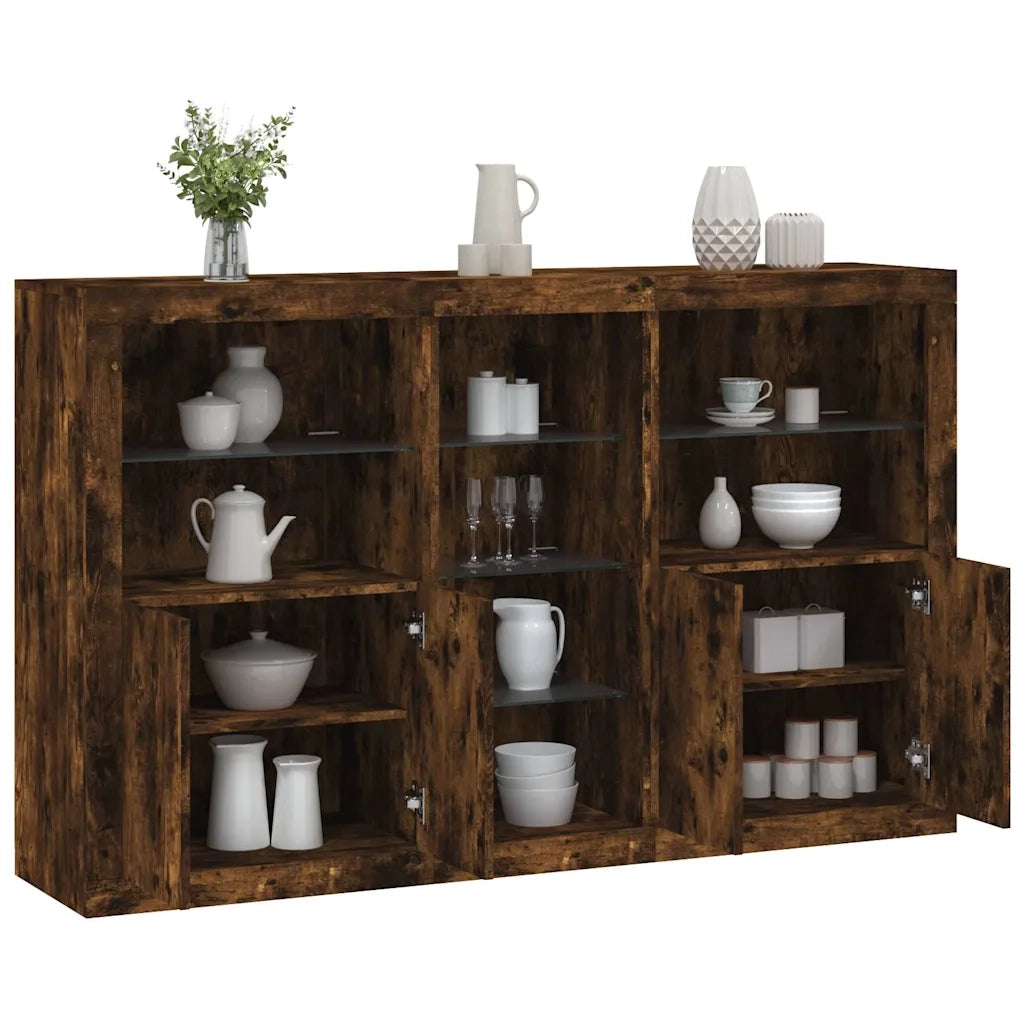 Credenza con Luci LED-Buffet-Armadio da cucina Rovere Fumo 162x37x100 cm 929536