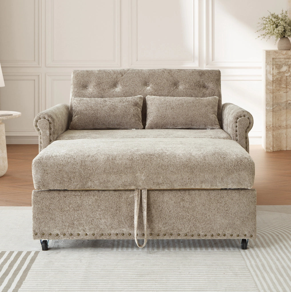Divano letto 2 posti ULEVR 120x80x82 cm, schienale regolabile 110¡ã/145¡ã/180¡ã, letto estraibile, marrone e grigio