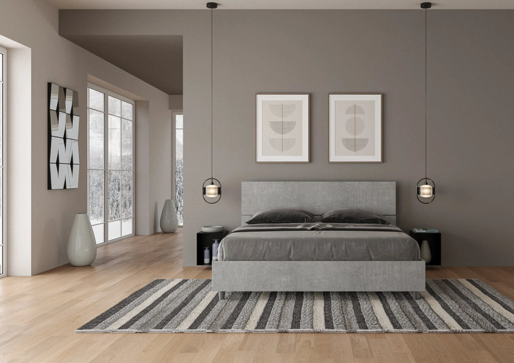 Letto Matrimoniale 160x190 cm con Rete e Contenitore Testata Inclinata Demas Cemento