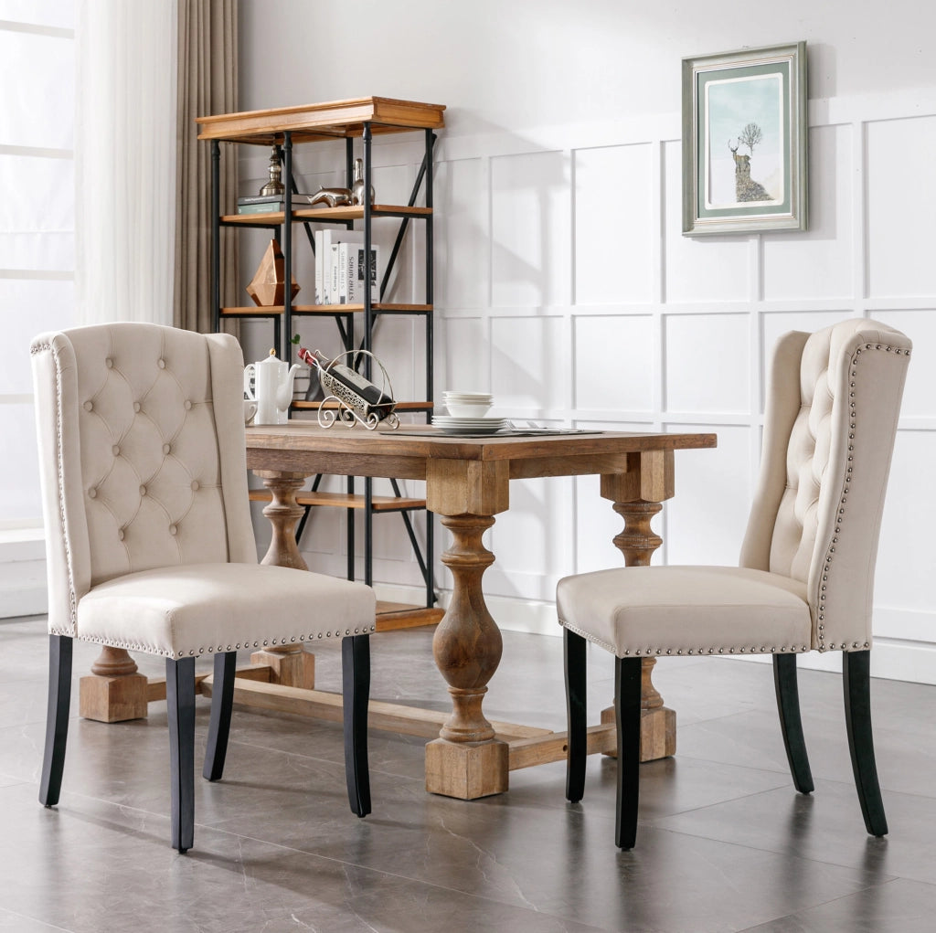 Sedia da pranzo 61x45x100 cm beige – schienale capitonné, set da 2