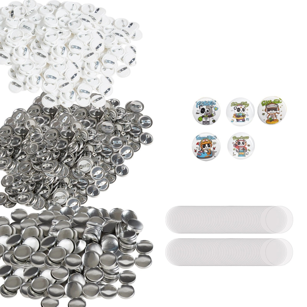 Kit 500 Pezzi Spille Badge Fai da Te Diametro 25mm in Metallo e Plastica per Bricolage Accessori Ricambio D25-250S+250J