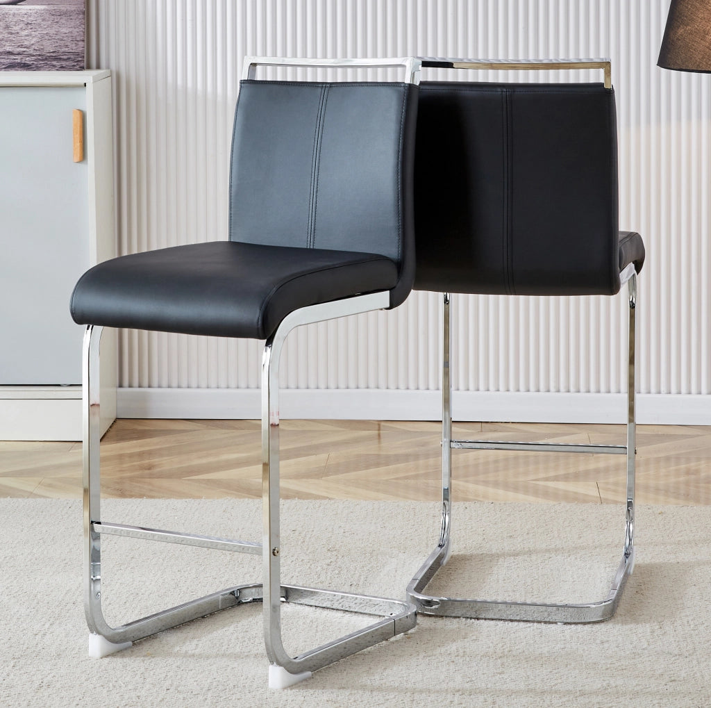 Set di 2 sgabelli da bar neri in stile nordico con gambe in metallo argento e seduta in PU