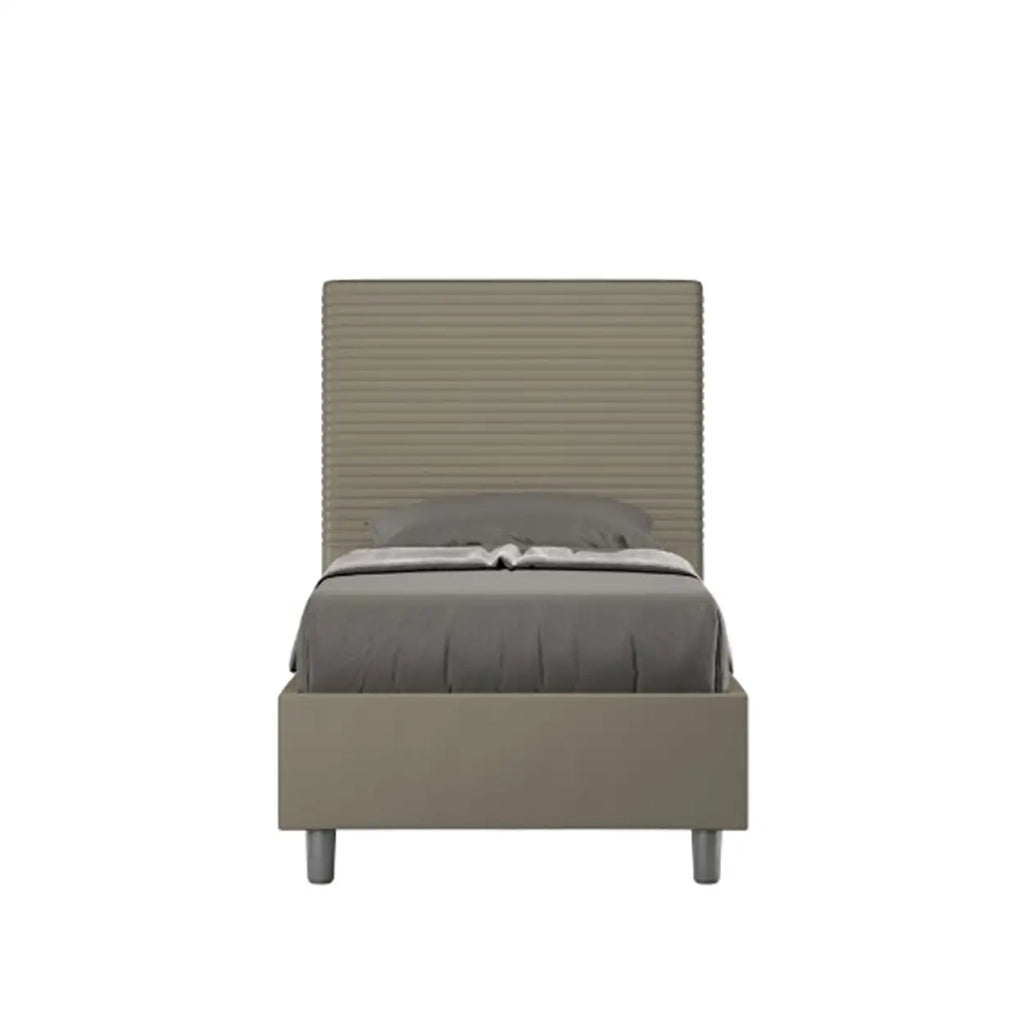 Letto singolo con rete imbottito 80x190 similpelle cappuccino Focus